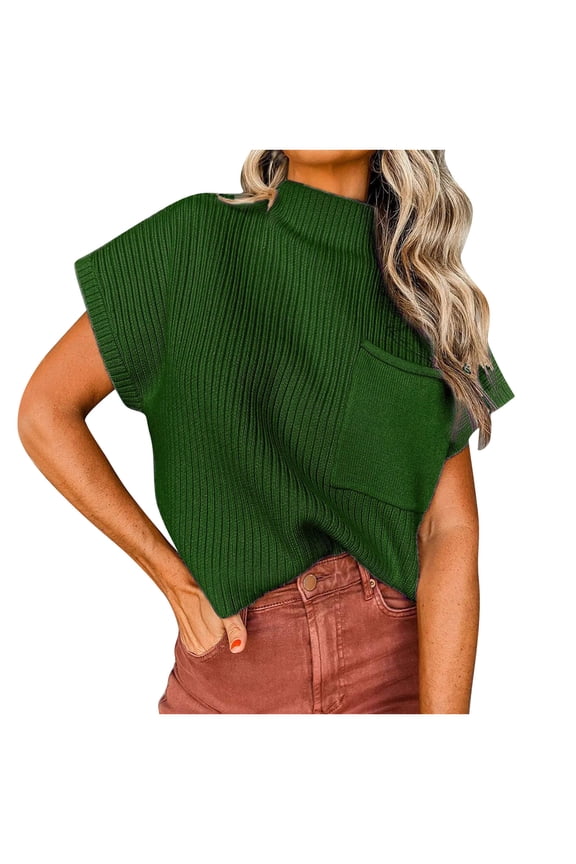 Womens Batwing Short Sleeve Knit Tops Casual Mock Neck Loose Sweaters Summer Cotton Blouses (2XL, Green)