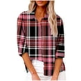 thumbnail image 1 of Jewelreauty Womens Button Up Blouses Long Sleeve Lapel Neck Striped Plaid Shirts Casual Work Tops with Pocket (L, Pink), 1 of 8
