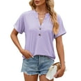 thumbnail image 1 of Jewelreauty Womens Button V Neck Summer Shirts Roll Short Sleeve Casual Blouses Hollow Out Cozy Tops Tees (M, Purple), 1 of 6