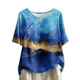 thumbnail image 1 of Jewelreauty Womens Casual Short Sleeve Shirts Crewneck Floral Graphic Loose Tees Summer Plus Size Tunic Tops (3XL, Blue), 1 of 5