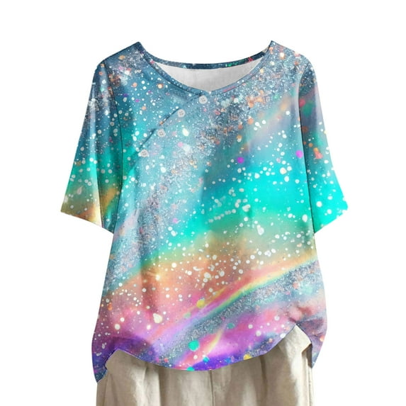 Jewelreauty Womens Casual Short Sleeve Shirts Round Neck Floral Graphic Loose Tees Summer Plus Size Tunic Tops (3XL, Multicolor)