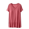 thumbnail image 1 of Jewelreauty Womens Casual Short Sleeve Shirts Summer V Neck High Low Hem Cozy Loungewear Tops with Bra (XL, Watermelon Red), 1 of 5