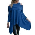 thumbnail image 1 of Jewelreauty Womens Cold Shoulder Tops Round Neck Long Sleeve Asymmetrical Hem T-Shirts Casual Outdoor Shirts (L, Blue), 1 of 5