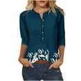 thumbnail image 1 of Jewelreauty Womens Half Button Casual Shirts 3/4 Sleeve Slim Fitting Tunic Tops Summer Cute Print Blouses (S, Blue), 1 of 4