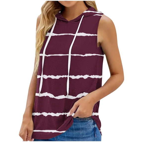 Jewelreauty Womens Hoodies Tank Tops Casual Drawstring Sleeveless Workout Shirts Casual Athletic Gym Blouse (M, Wine)