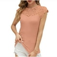 thumbnail image 1 of Jewelreauty Womens Lace Crew Neck Cap Sleeve Tank Tops Casual Ribbed Solid Shirts Summer Loose Fitting Tee (L, Orange), 1 of 9
