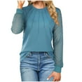 thumbnail image 1 of Jewelreauty Womens Lace Long Sleeve T-Shirts Solid Color Round Neck Tunic Shirts Casual Cozy Pullover Tops (L, Blue), 1 of 8