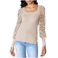 thumbnail image 1 of Jewelreauty Womens Lace Long Sleeve Tops Solid Color Patchwork Crewneck T-Shirts Casual Slim Fitting Tops (S, Beige), 1 of 1