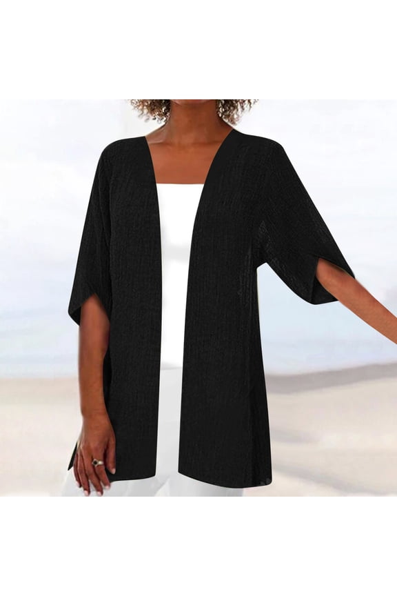 Womens Lightweight Open Front Cardigans Plus Size Elbow Length Summer Cardigan Sweater