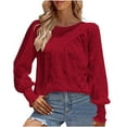 thumbnail image 1 of Jewelreauty Womens Long Sleeve Shirts Casual Round Neck Lantern Sleeve T-Shirts Pullover Solid Patchwork Tops (S, Red), 1 of 6