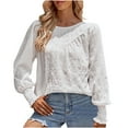 thumbnail image 1 of Jewelreauty Womens Long Sleeve Shirts Casual Round Neck Lantern Sleeve T-Shirts Pullover Solid Patchwork Tops (S, White), 1 of 7