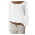thumbnail image 1 of Jewelreauty Womens Loose Long Sleeve Shirts Pullover Solid Color Casual T-Shirts Lightweight Round Neck Tops (S, White), 1 of 5