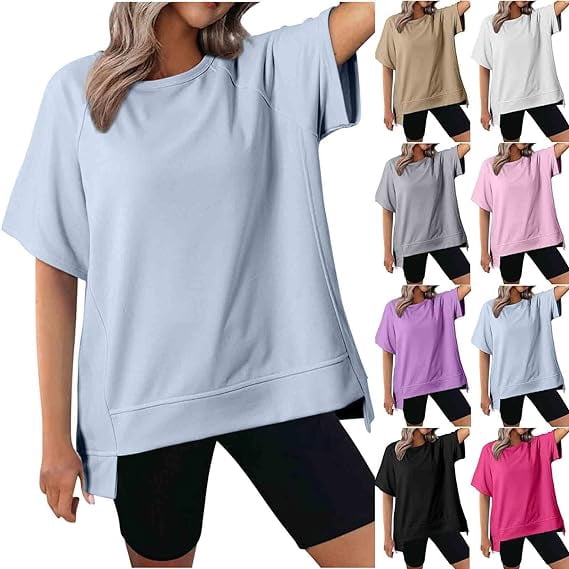 Jewelreauty Womens Oversized Short Sleeve Shirts Pullover Irregular Solid T-Shirts Casual Loose Crewneck Tops (S, White)