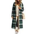 thumbnail image 1 of Jewelreauty Womens Plaid Long Overcoats, Hooded Long Sleeve Wool Blend Peacoat Calf Length Winter Fall Jackets (S, Green), 1 of 7
