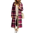 thumbnail image 1 of Jewelreauty Womens Plaid Long Overcoats, Hooded Long Sleeve Wool Blend Peacoat Calf Length Winter Fall Jackets (S, Hot Pink), 1 of 7