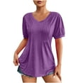 thumbnail image 1 of Jewelreauty Womens Pleated Short Sleeve Shirts Casual V Neck Puff Sleeve Tunic Tops Summer Loose Blouses (2XL, Purple), 1 of 9