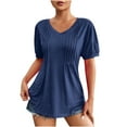 thumbnail image 1 of Jewelreauty Womens Pleated Short Sleeve Shirts Casual V Neck Puff Sleeve Tunic Tops Summer Loose Blouses (M, Navy), 1 of 9