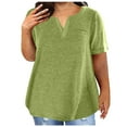 thumbnail image 1 of Jewelreauty Womens Plus Size Short Sleeve Tops Summer Casual V Neck Tunic Shirts Solid Color Basic Blouses (S, Army Green), 1 of 6