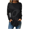 thumbnail image 1 of Jewelreauty Womens Round Neck Long Sleeve Shirts Casual Print Pullover Loose Tops Plus Size Tunic T-Shirts (L, Black-A), 1 of 6