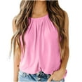 thumbnail image 1 of Jewelreauty Womens Round Neck Tank Tops Casual Pleated Front Sleeveless T-Shirts Summer Loose Lightweight Tee (2XL, Pink), 1 of 5