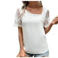 thumbnail image 1 of Jewelreauty Womens Shirts Summer Lace Short Sleeve Casual Tunic V Neck T-Shirts Lightweight Going Out Tops Tee (S, White), 1 of 9