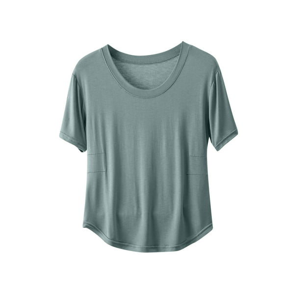 Jewelreauty Womens Short Sleeve Tops Summer Casual Round Neck Loungewear Shirts Loose Solid Basic Blouses (M, Sky Blue)