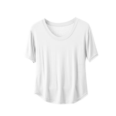 Jewelreauty Womens Short Sleeve Tops Summer Casual Round Neck Loungewear Shirts Loose Solid Basic Blouses (M, White)