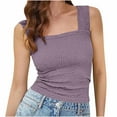 thumbnail image 1 of Jewelreauty Womens Square Neck Wide Strap Crop Tank Tops Casual Sleeveless Slim Fitting Solid Blouses (L, Purple), 1 of 9