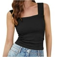 thumbnail image 1 of Jewelreauty Womens Square Neck Wide Strap Crop Tank Tops Casual Sleeveless Slim Fitting Solid Blouses (S, Black), 1 of 9