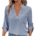 thumbnail image 1 of Jewelreauty Womens Striped 3/4 Sleeve V Neck Work Shirts Dressy Tops Casual Lightweight T-Shirts with Pocket (L, Dark Blue), 1 of 7