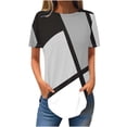 thumbnail image 1 of Jewelreauty Womens Summer Short Sleeve Shirts Crewneck Curve Hem Color Block Tee Casual Tunic Blouses Tops (2XL, Gray), 1 of 3