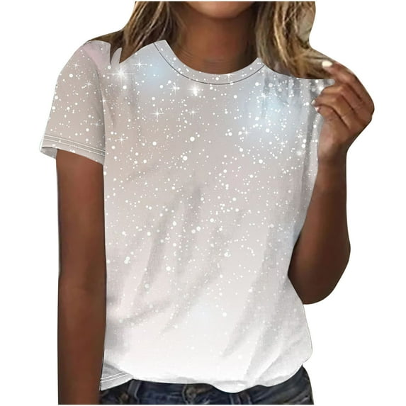 Jewelreauty Womens Summer Tops Casual Short Sleeve Crewneck Print T-Shirts Loose Tunic Tee Blouses 2024 (L, White)