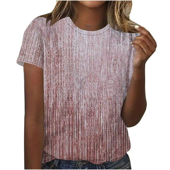 Jewelreauty Womens Summer Tops Casual Short Sleeve Crewneck Print T-Shirts Loose Tunic Tee Blouses 2025 (S, Pink)