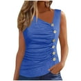 thumbnail image 1 of Jewelreauty Womens V Neck Tank Tops Casual Sleeveless Side Button Ruched Shirts Summer Slim Tunic Blouses Tee (XL, Blue), 1 of 7