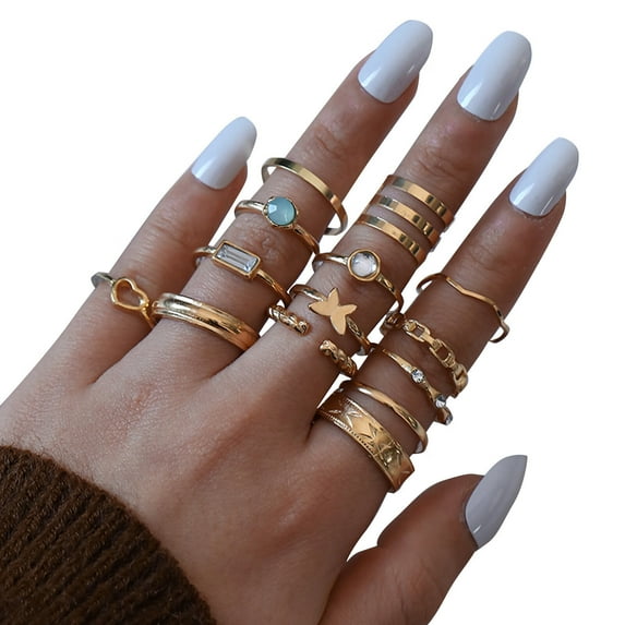 Jewelry 14 Pcs Ring Pack for Women Rings Set Rings Silver Bohemian Rings Rings Joint Knot Ring Sets Rings for Women Metal Gold
