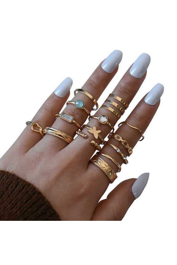 Jewelry 14 Pcs Ring Pack for Women Rings Set Rings Silver Bohemian Rings Rings Joint Knot Ring Sets Rings for Women Metal Gold