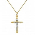 thumbnail image 1 of Jewelry 14k Two-tone Gold Crucifix Religious Pendant with 0.8-mm Square Wheat Chain, 1 of 1