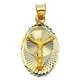 thumbnail image 1 of Jewelry 14k Two-tone Gold Diamond-cut Crucifix Oval Pendant, 1 of 1