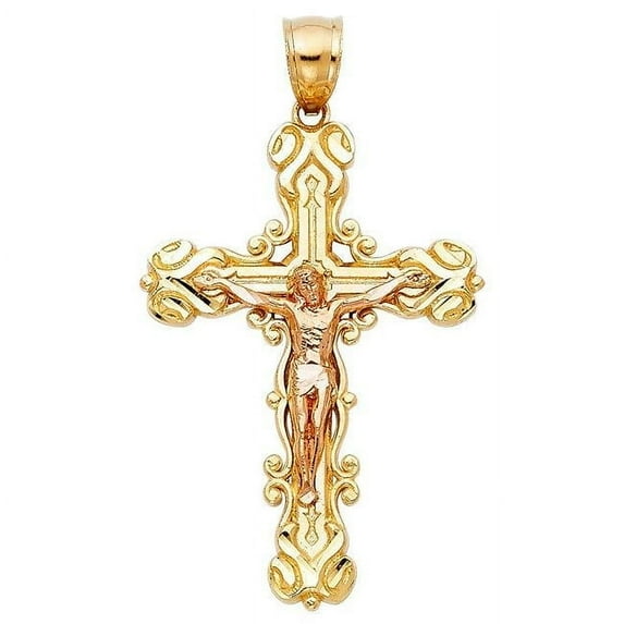 Jewelry 14k Two-tone Gold Fancy Crucifix Cross Pendant