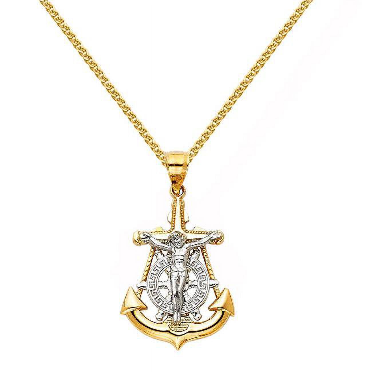 Jewelry 14k Twotone Gold Nautical Anchor Jesus Pendant with 1.5mm