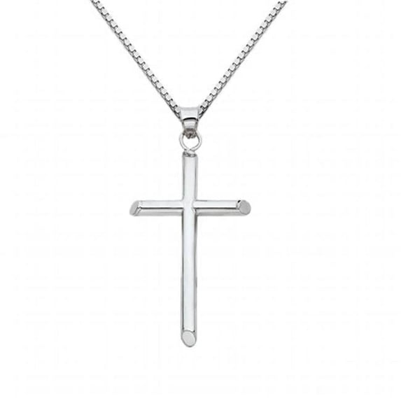 Jewelry 14k White Gold Traditional Cross Religious Pendant with 1-mm Box Chain