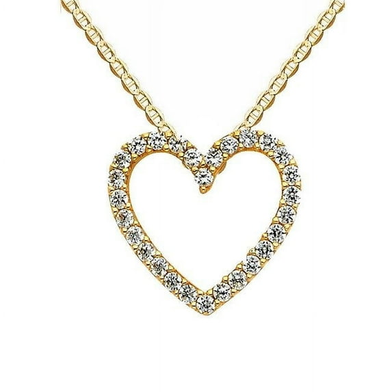Jewelry 14k Yellow Gold Cubic Zirconia Open Heart Slider Necklace