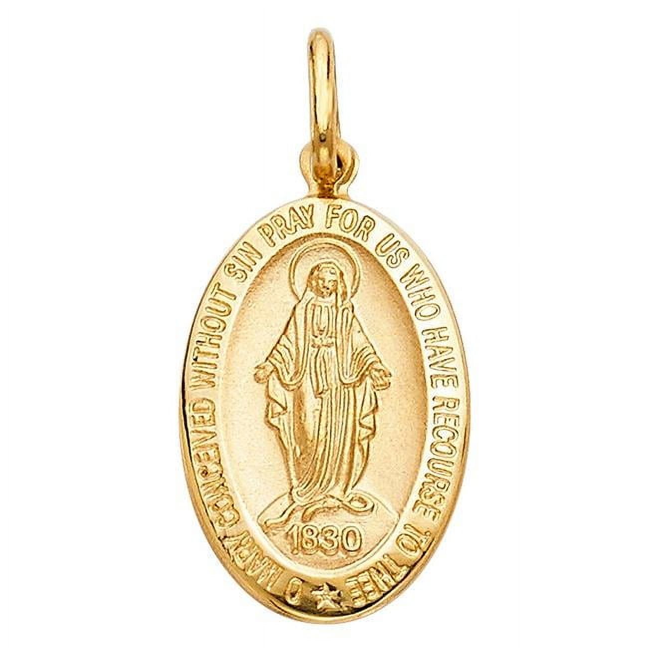 Jewelry 14k Yellow Gold Miraculous Medal Virgin Mary Oval Medal Pendant ...
