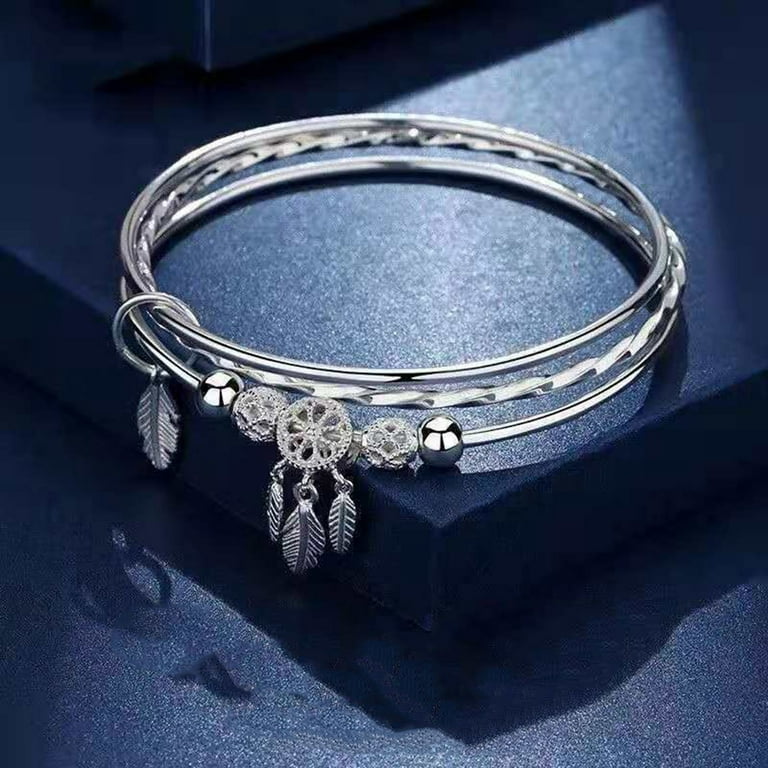Jewelry Accessories Jewelry Bracelet Charm Bracelet Elegant Dreamy Jewelry Tel Bracelet Catcher Fashion Feathered Silver Bangle for Women/Mum/Wife/