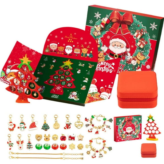 Jewelry Advent Calendar 2025 Elf-Themed Christmas Bracelet-Making Countdown Calendar with 24 Unique & 2 DIY Bracelets, Festive Craft Gift