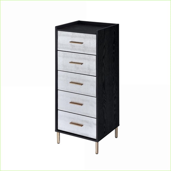 Jewelry Armoire with 4 Drawers, Lift-Top Mirror | Black & Silver | Wood & Metal