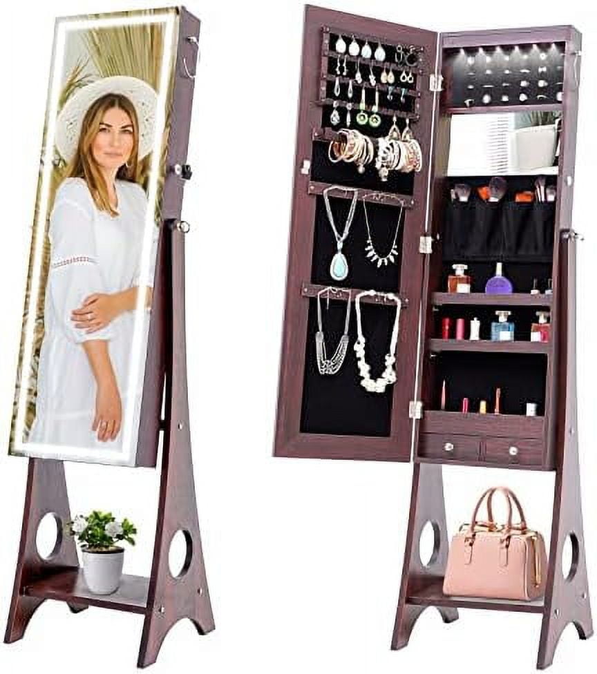 Jewelry Armoire 65" H Full Length Mirror ° Swivel Shelves Lockable
