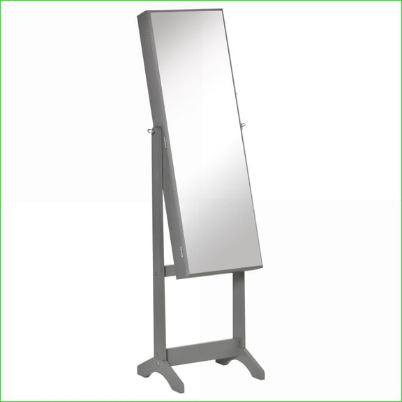 Jewelry Armoire Freestanding, Lockable with Full-Length Mirror & 3 Angles | Grey | MDF