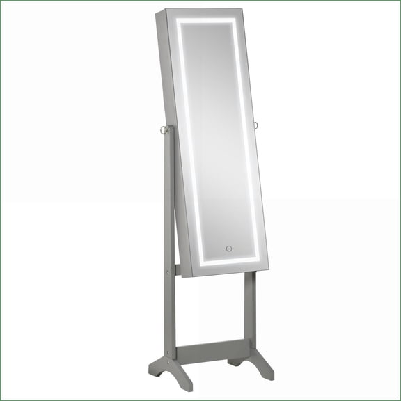 Jewelry Armoire Freestanding with LED Lights, Lockable Mirror & 4 Angles | Grey | MDF+Glass
