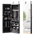 thumbnail image 1 of Jewelry Armoire, Mirrored Wall/Door Cabinet - Lockable Jewelry Storage Organizer with LED Lights & 2 Drawers - Full Length Mirror - for Women Girls (Black), 1 of 7